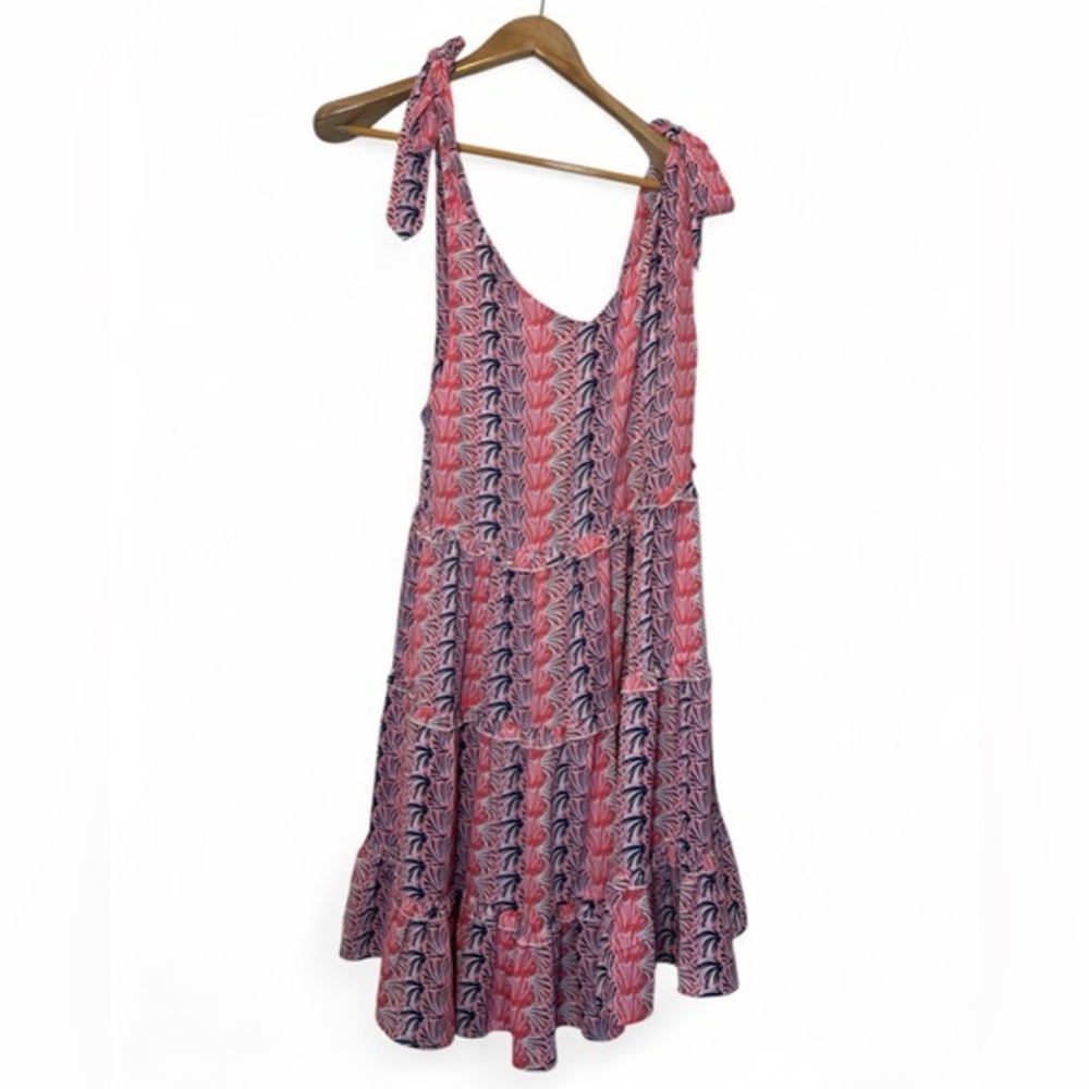 Simply Southern Women S Pink‎ Scallop Shell Print Gathered Sleeveless Tie Dress - Picture 3 of 6